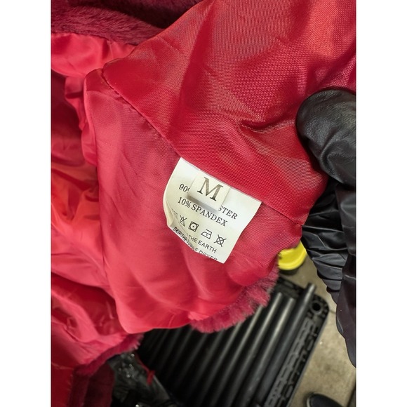 Women's Burgundy Faux Fur Cropped Jacket Coat Size M Plush Soft - Picture 3 of 5